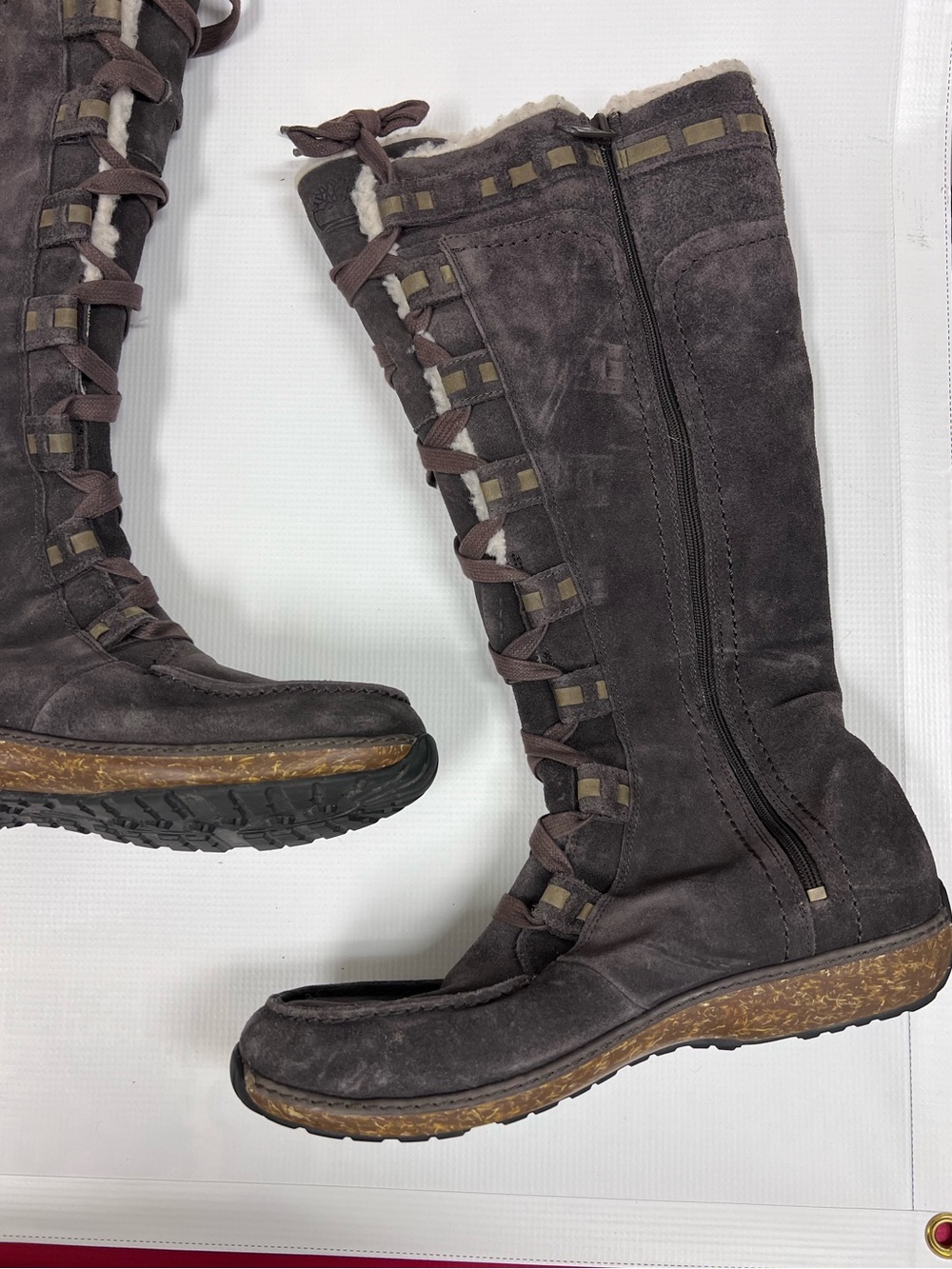 Timberland Earthkeepers Boots Sz 10 Gray Taupe Suede Tall Lace Up Combat Style - Picture 6 of 11